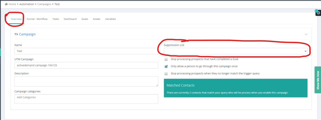 setting suppression lists in an ActiveDEMAND campaign